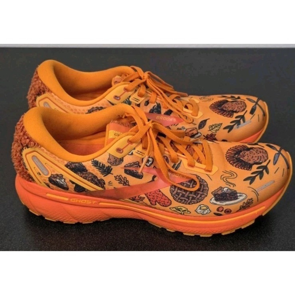 Brooks Shoes Men 11 Orange Ghost 14 Turkey Trot Thanksgiving Running Sneakers
